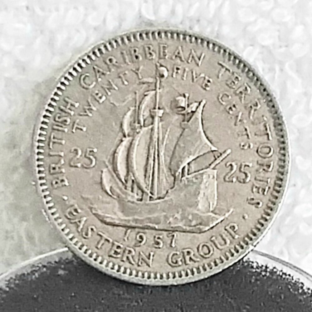 Circulated 1957 Caribbean 25 Cent British Caribbean Coin made of Copper/Nickel!!